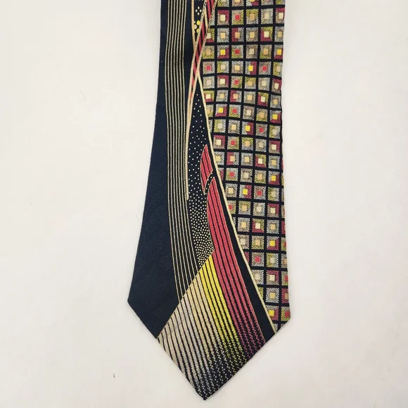 Vitaliano Pancaldi necktie black red 100%silk abstract tie luxury handmade Italy